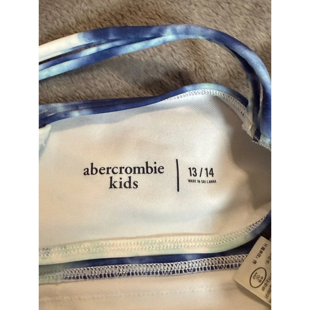 NWT‎ Abercrombie Kids Girl 13/14 Swim Top Blue Tie Dye Retro Asymmetrical